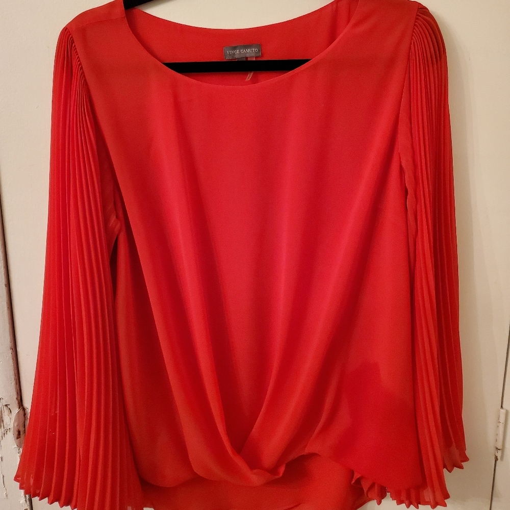Red Vince Camuto extra wide sleeve blouse